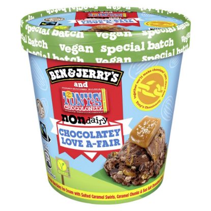 Bild von Chocolatey Love A Fair mit der Beschreibung Schokoladeneiscreme, Kakao-Chunks, Karamellsauce und -stückchen