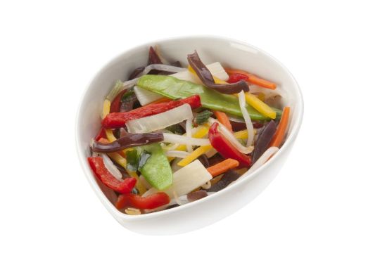 Bild von China Gemüsemischung mit der Beschreibung Tauge, Zwiebeln, Bambus, Fungus,Karotten, Poree, Paprika rot, Zuckererbsen