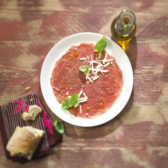 Bild von Carpaccio portioniert mit der Beschreibung 10 x 80g/Port.