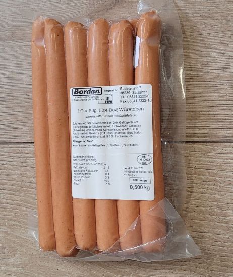 Bild von Hot Dog Würstchen mit der Beschreibung 40/50g, Vac.