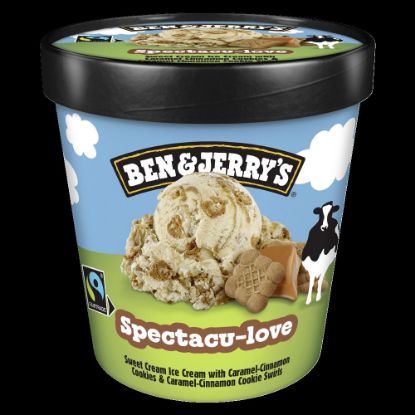 Bild von Spectacu-love mit der Beschreibung Eiscreme mit Karamell-Zimt-Keksstücken, durchzogen von Karamell-Zimt-Keks-Strudeln.