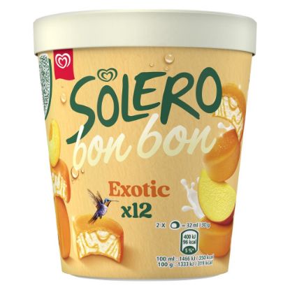 Bild von Solero Bonbon Exotic mit der Beschreibung Cremiges Eis mit Vanillegeschmack, durchzogen mit Exotic-Frucht Sauce