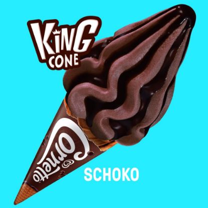 Bild von King Cornetto Chocolate mit der Beschreibung Cremiges Schokoladeneis mit einem Spritzer Schokosoße in einer knusprigen Cornetto-Waffel.