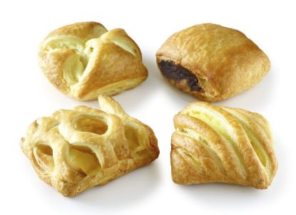 Bild von Mini Plunder Variation mit der Beschreibung Vanillecreme-Minis, Schokocreme-Minis, Apfel-Minis und Quark-Minis