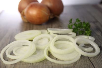 Bild von Zwiebeln in Scheiben 2-4mm mit der Beschreibung (Melzer)