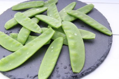 Bild von Zuckererbsenschoten mit der Beschreibung (Kaiserschoten)