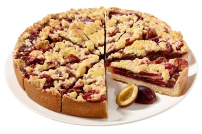 Bild von Pflaumenkuchen m Butterstr. mit der Beschreibung Zwetschgenkuchen auf Mürbeteig mit saftigen Früchten und goldbraunen Butterstreuseln