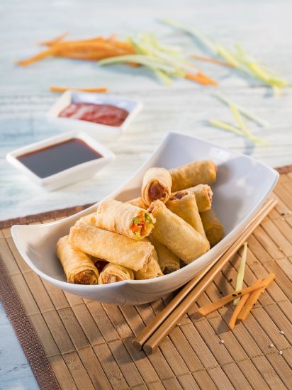 Bild von Mini-Frühlingsrolle mit der Beschreibung Frühlingsrolle "Mini", vegetarisch , Frühlingsrollen mit Gemüsefüllung, vorfrittiert, tiefgefroren