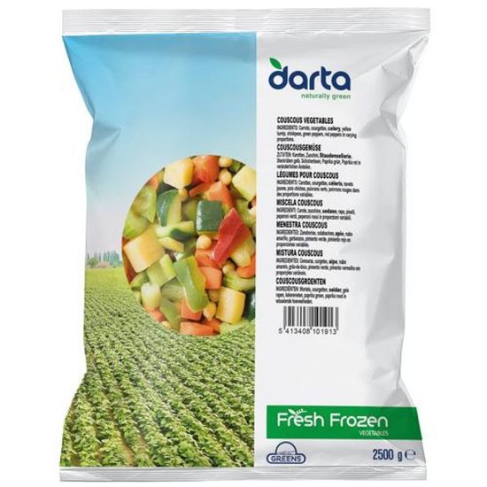 Bild von Grillgemüse Mediterran mit der Beschreibung Gelbe & Rote Gemüsepaprika, Zuckererbsenschoten, gegrillte Zucchini, mediterane Sauce