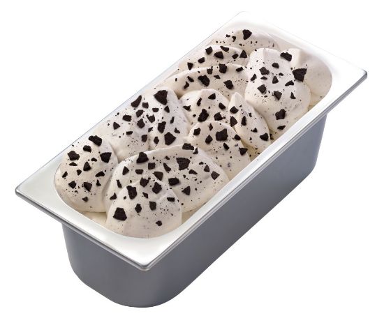 Bild von CDS Cookies & Cream mit der Beschreibung Cookie-Gebäck- und Sahneeis mit herber Schokosauce und Schoko-Cookie-Geebäckstückchen.