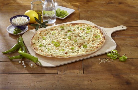Bild von Flammkuchen Griechischer Art mit der Beschreibung oval, ca. 29 x 36 cm