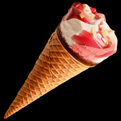 Bild von Cornetto Erdbeer mit der Beschreibung Erdbeereis und Eis mit Vanillegeschmack in einer Waffel.