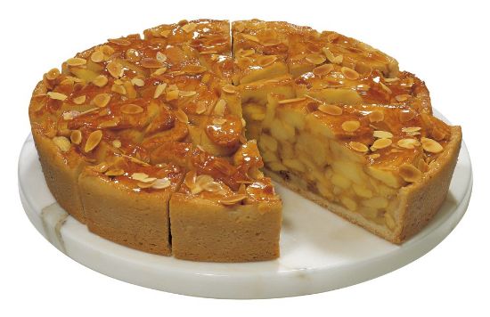Bild von Premium Apfeltorte mit der Beschreibung Apfelkuchen auf Mürbeteig mit frischen Äpfeln und knusprigen Mandelplättchen