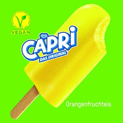 Bild von Capri mit der Beschreibung Köstliches Orangen-Fruchteis mit der Extraportion Fruchtsaft.