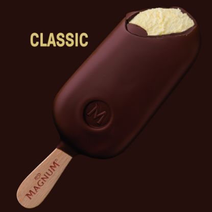 Bild von Magnum Classic mit der Beschreibung Köstliches Premium-Vanilleeis umhüllt von knackiger Milchschokolade.