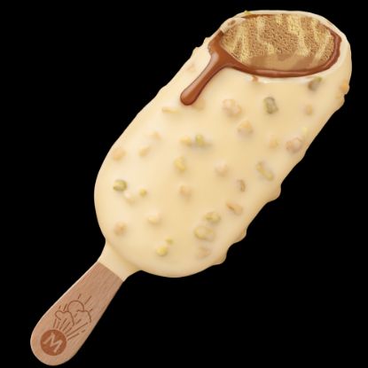 Bild von Magnum Utopia Double Hazelnut mit der Beschreibung Haselnuss- und Karamelleis mit gesalzener Haselnusssauce, weißer Schokolade & karamelisierte Nüssen.