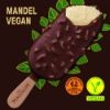 Bild von Magnum Mandel vegan mit der Beschreibung Veganes Vanillespeiseeis, umhüllt von veganer Schokoladenkuvertüre mit Mandelstiften.