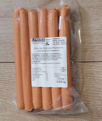 Bild von Hot Dog Würstchen mit der Beschreibung 40/50g, -Bestellartikel-
