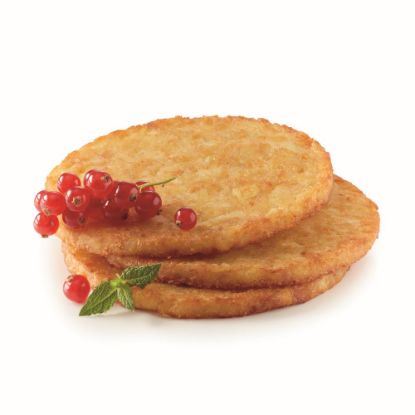 Bild von Backofen-Tellerrösti vg 150g mit der Beschreibung Zum Belegen - extra große Rösti aus Qualitätskartoffeln. Vorgebacken für den Backofen geeignet.