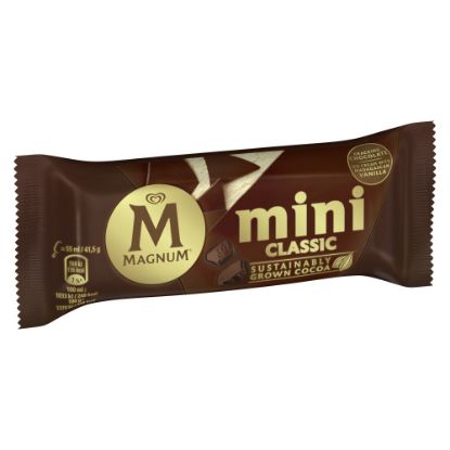 Bild von Magnum Mini Classic mit der Beschreibung Leckeres Vanilleeis mit einem knackigen Milchschokoladenüberzug.